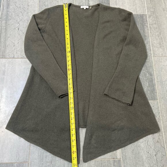 Minnie Rose 100% Cashmere Open Front Duster Cardigan Sweater Green/Brown Sz Med - Picture 3 of 9